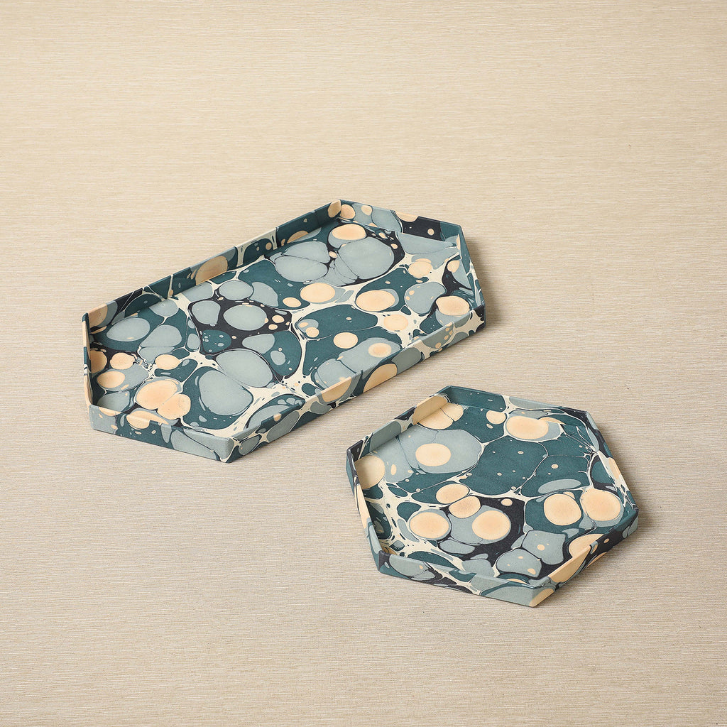 Marbled Paper Hexagonal Tray Set