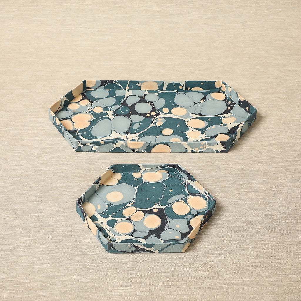 Marbled Paper Hexagonal Tray Set