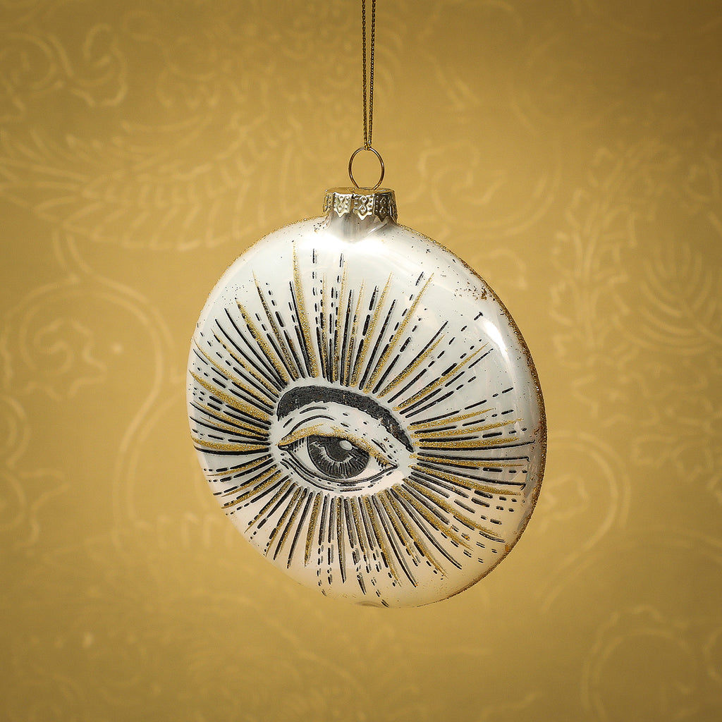 All seeing eye disc glass ornament