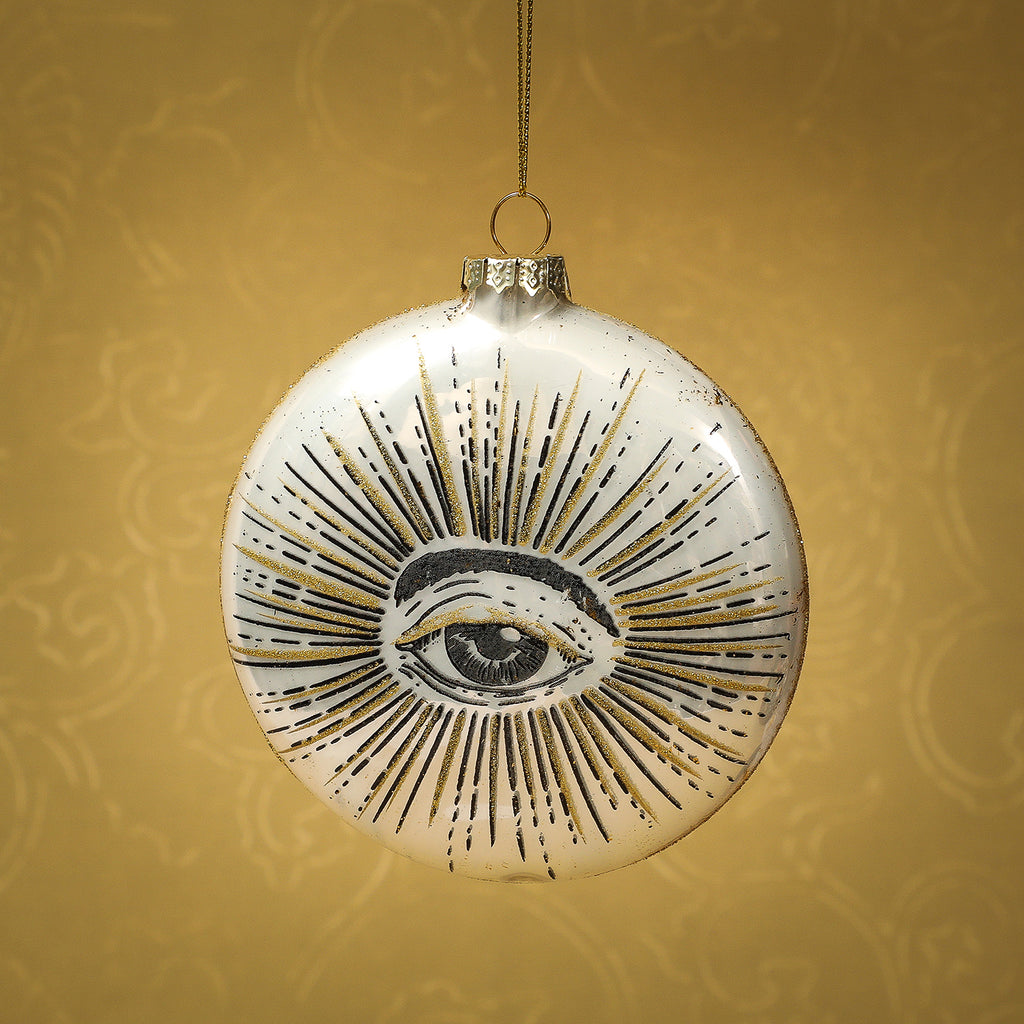 All seeing eye disc glass ornament