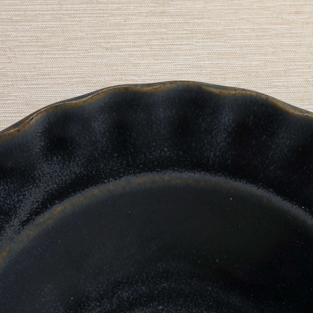 Indigo glaze stoneware rim soup or pasta bowl with fluted edge