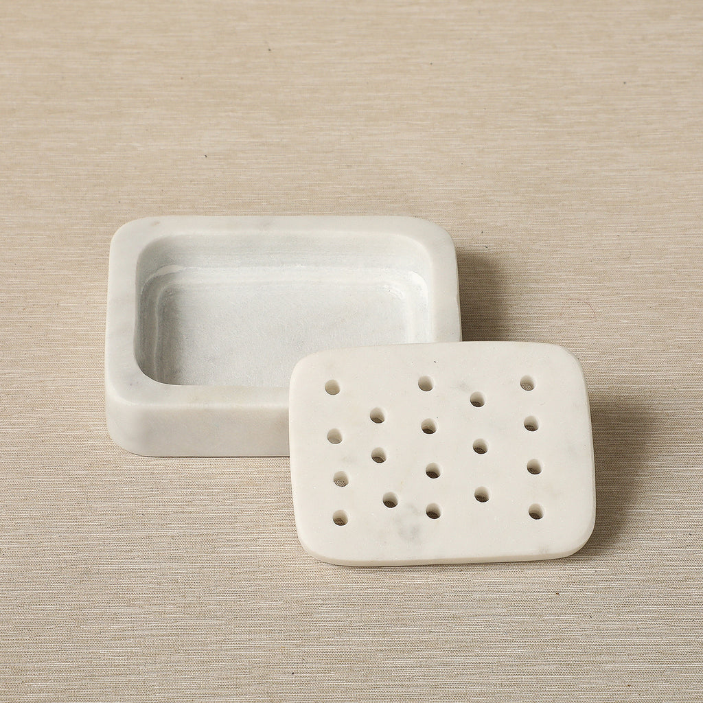 White marble rectangular soap dish