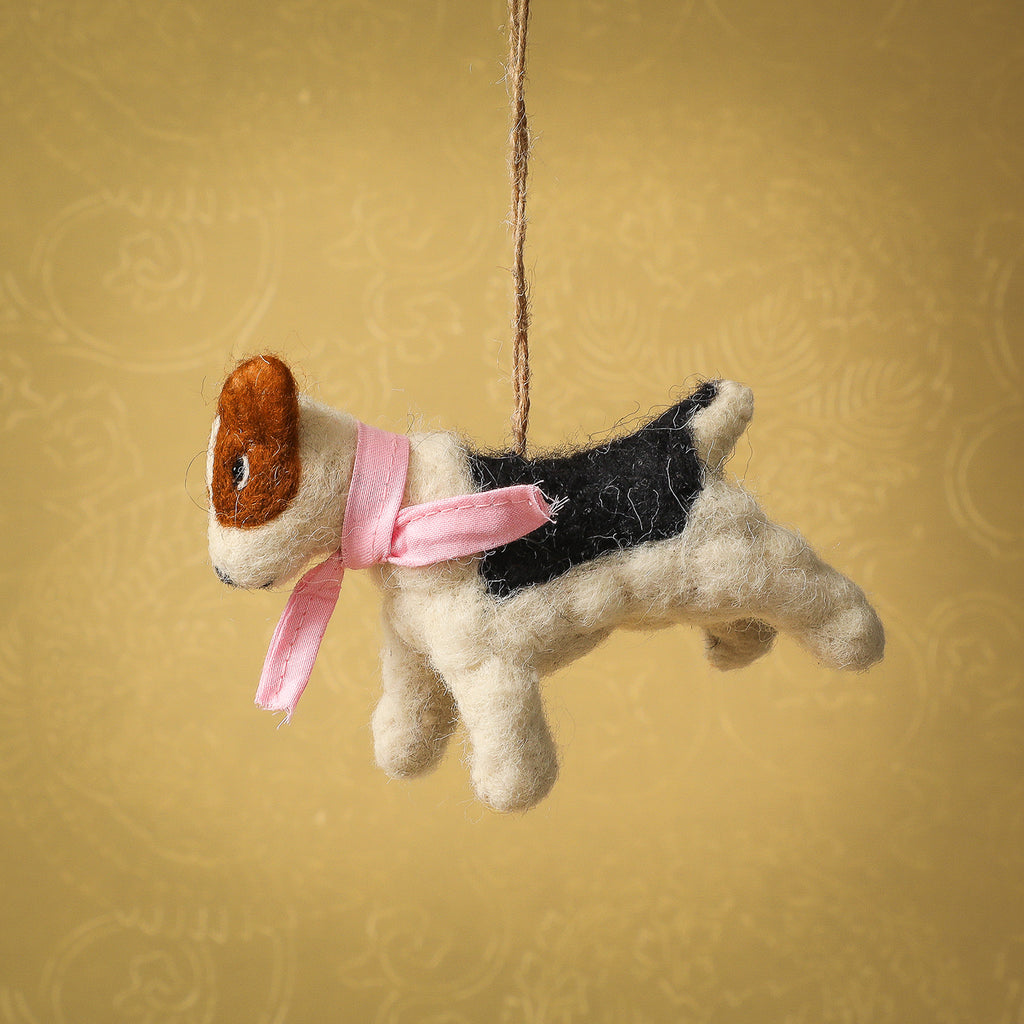 Felted festive dog ornament