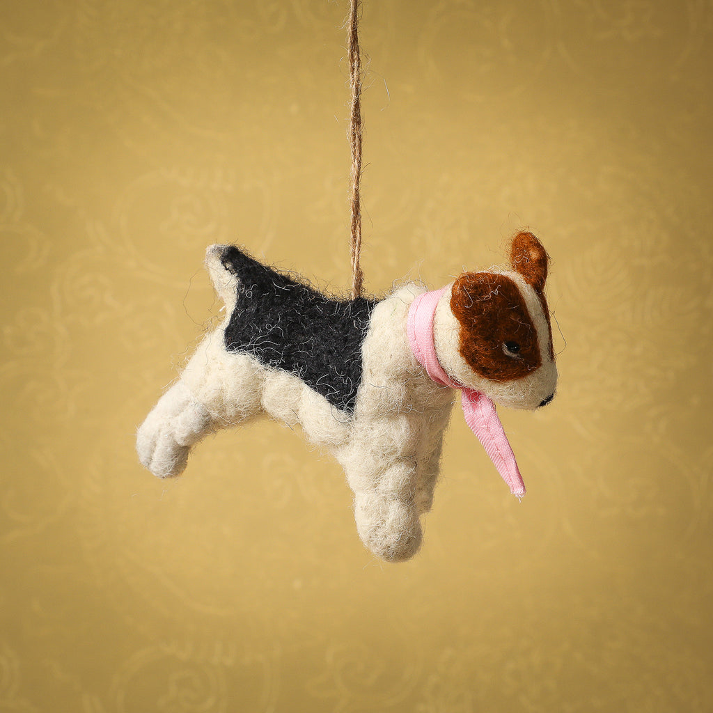 Felted festive dog ornament