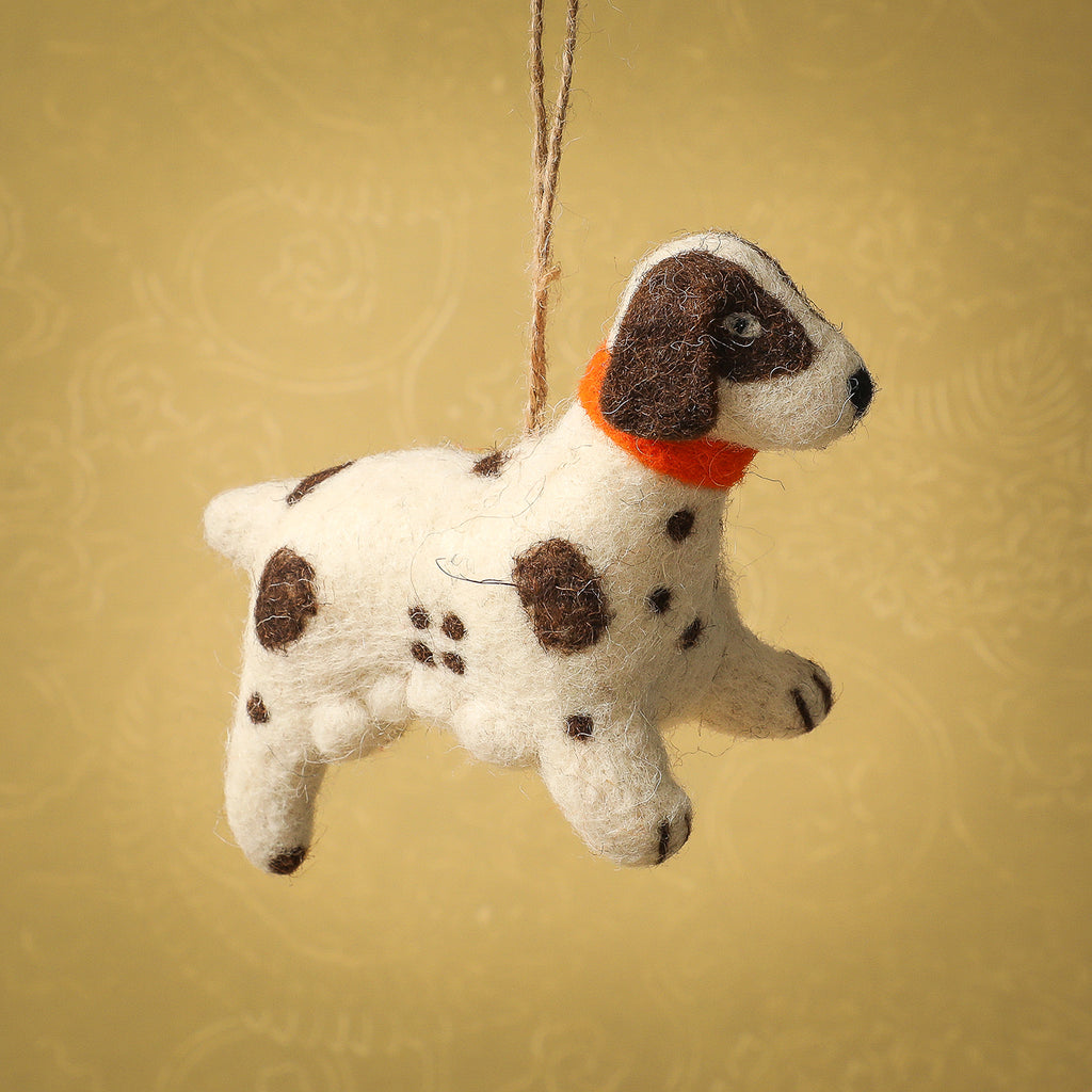 Felted festive dog ornament