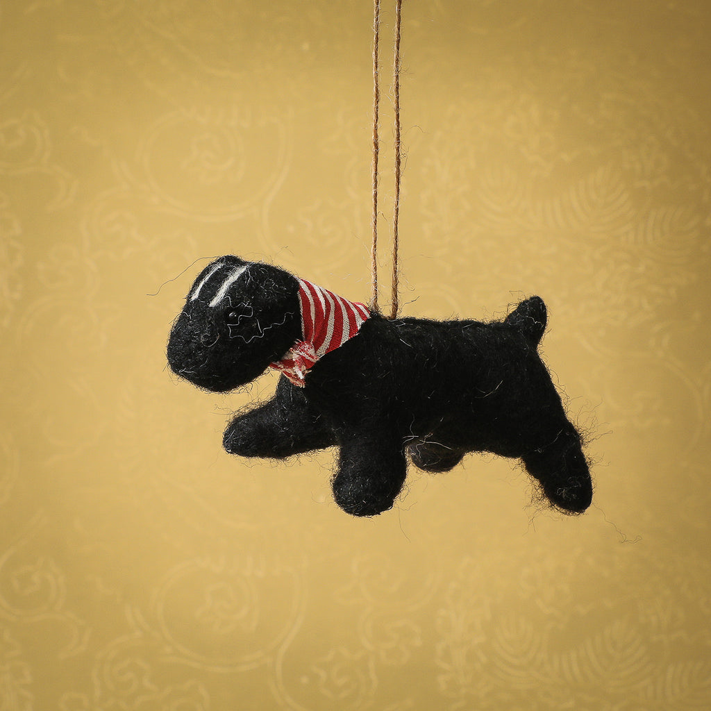 Felted festive dog ornament