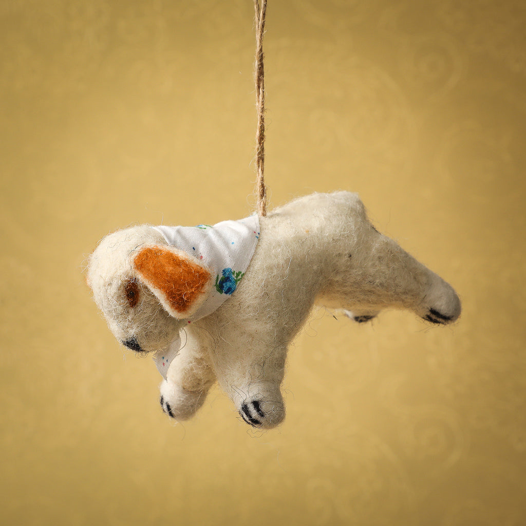 Felted festive dog ornament