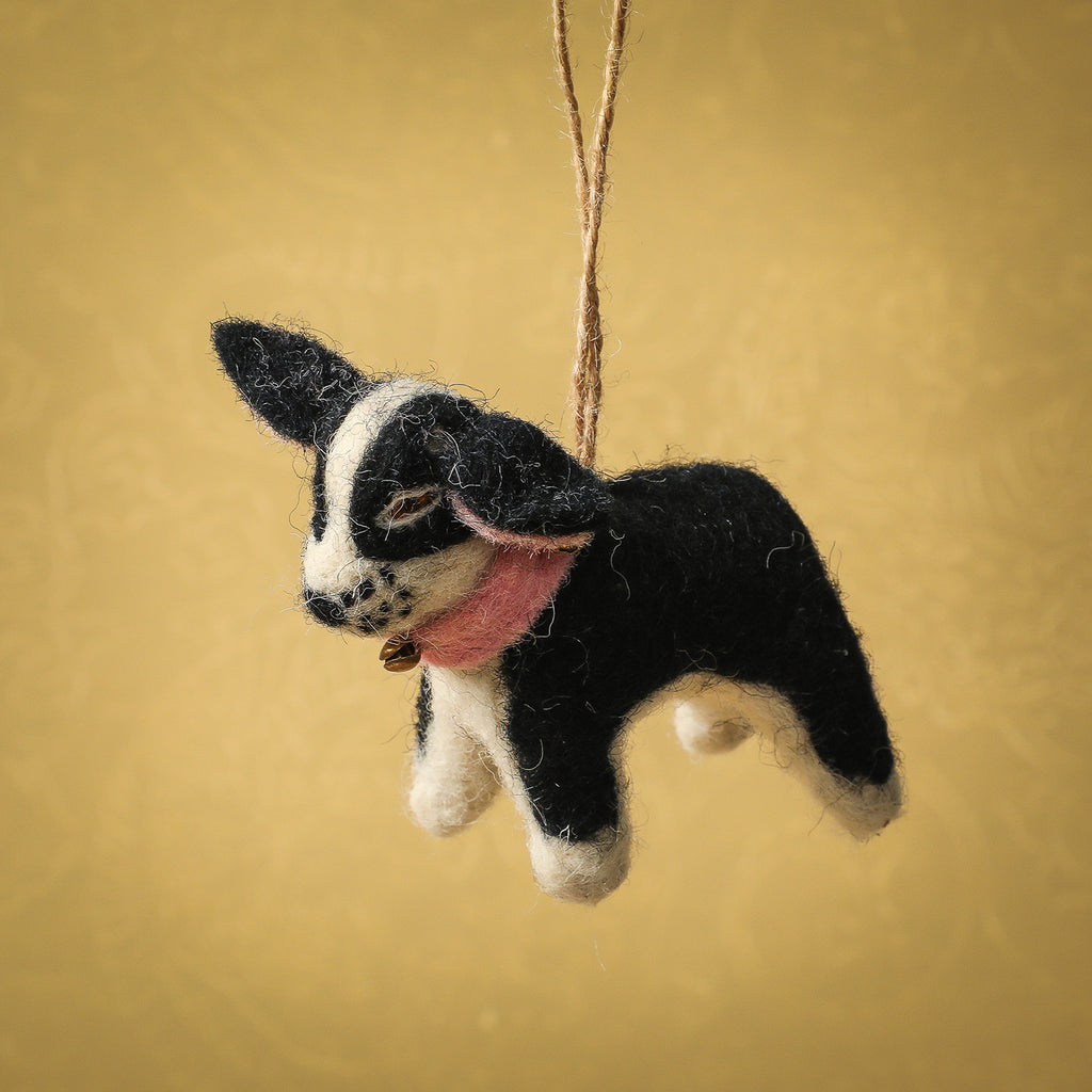Felted festive dog ornament