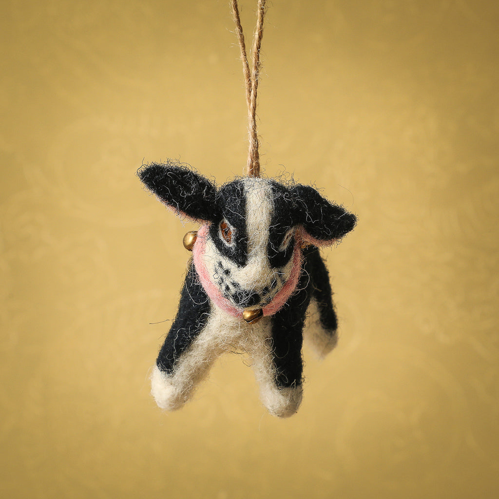 Felted festive dog ornament