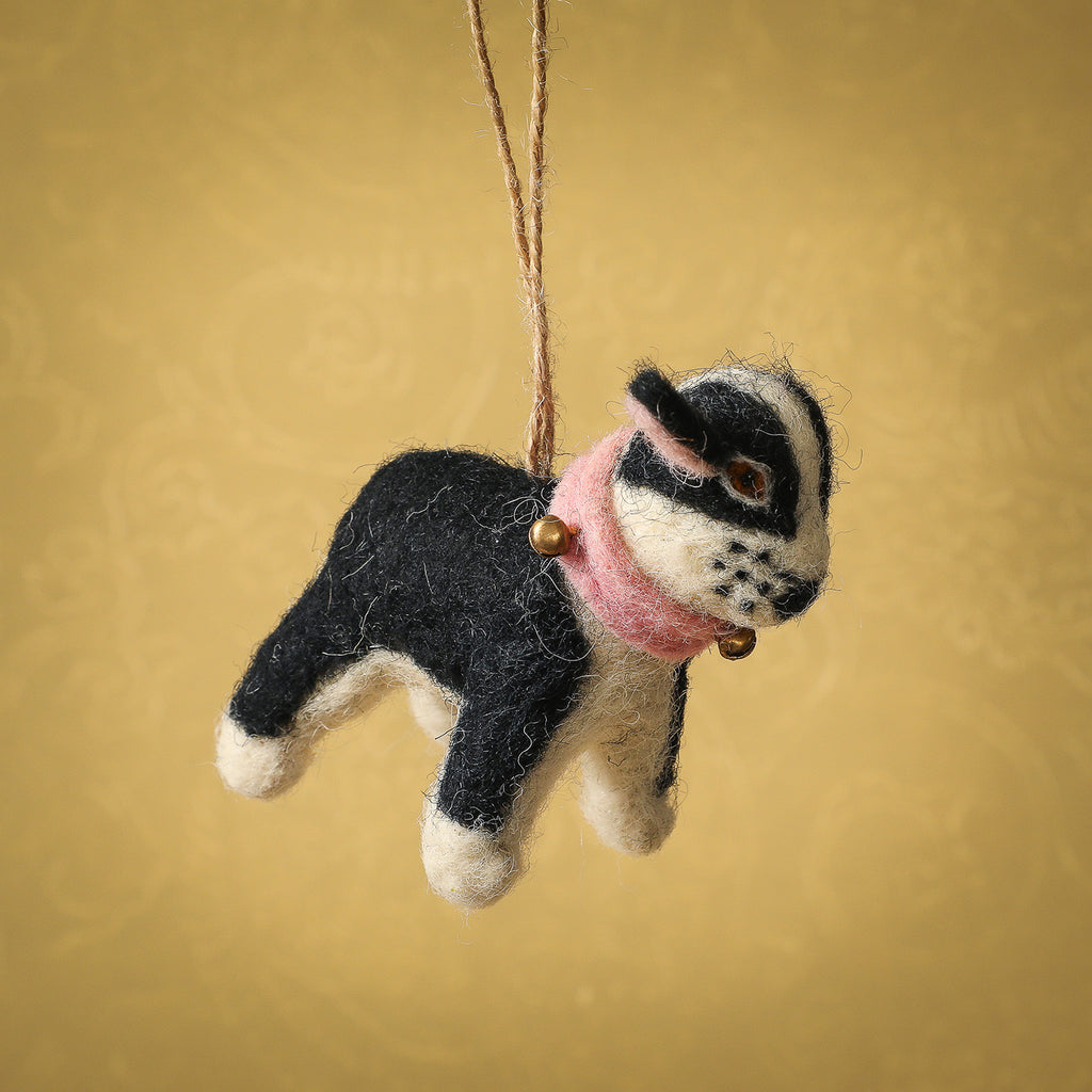 Felted festive dog ornament