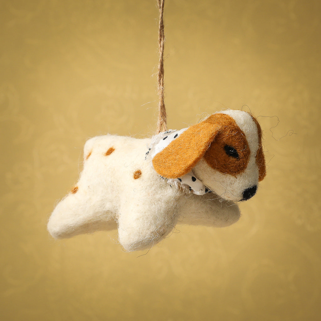 Felted festive dog ornament