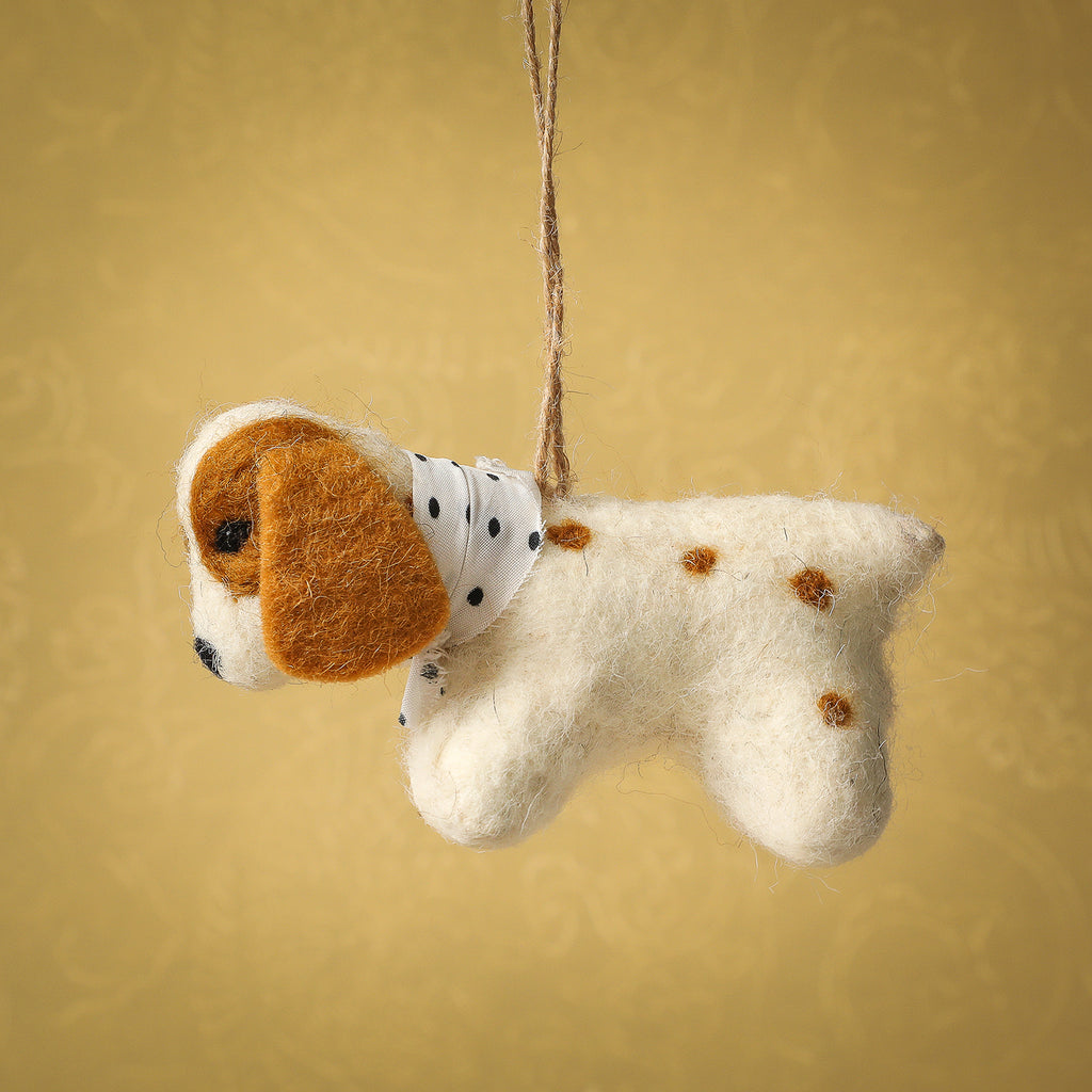 Felted festive dog ornament