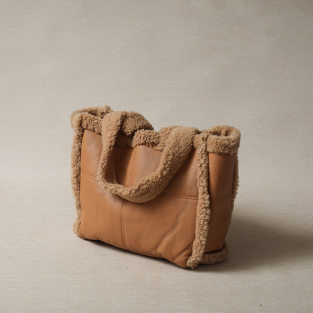 Reversible shearling tote