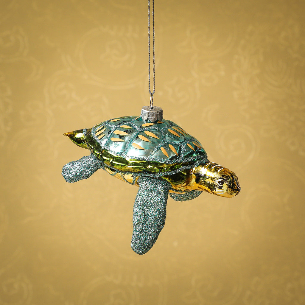 Turtle glittered ornament