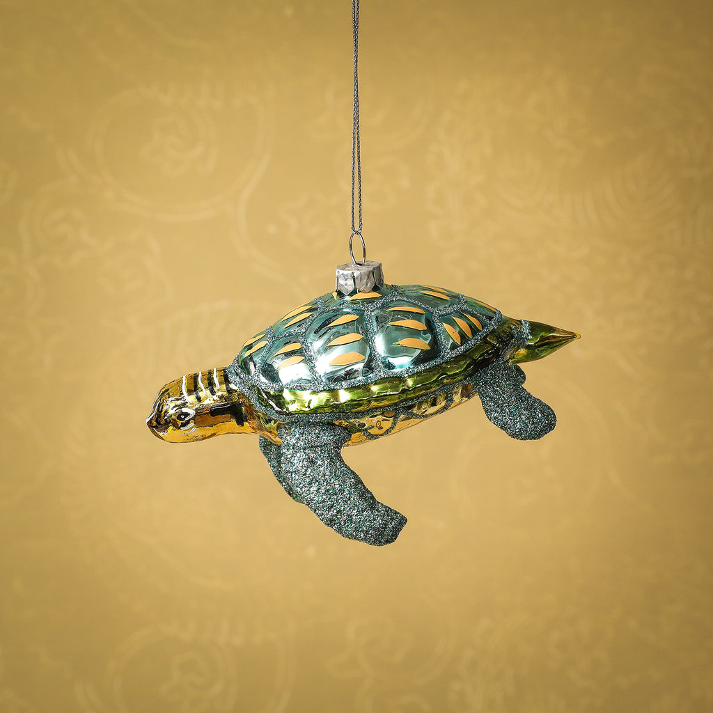 Turtle glittered ornament