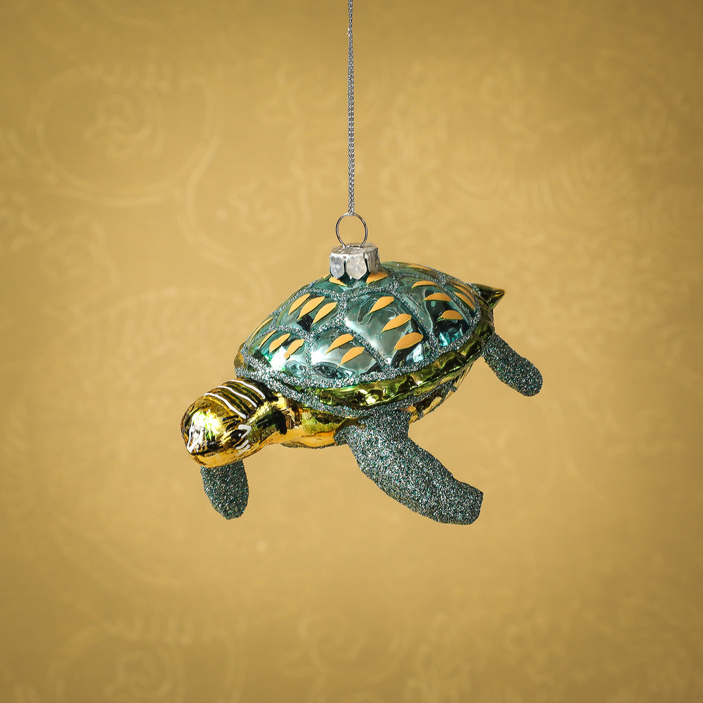 Turtle glittered ornament