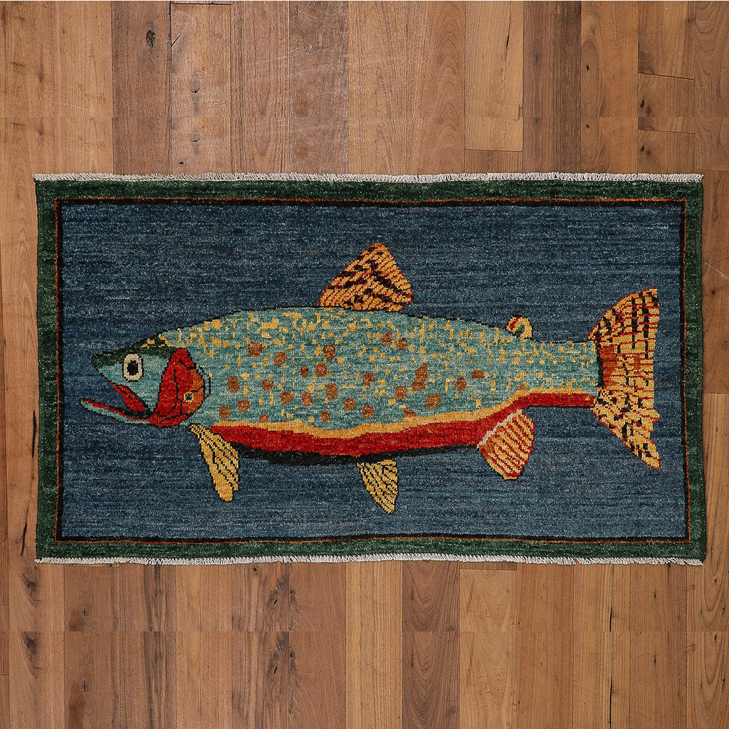 Wool handwoven fish rug