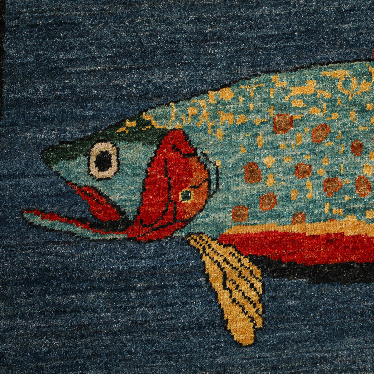 blue hand hooked wool rug blue fish Wool handwoven fish rug