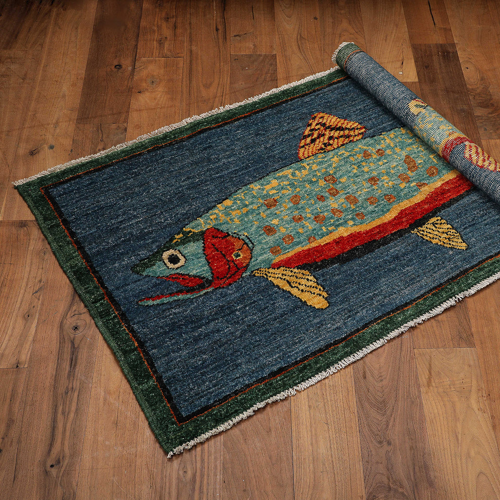 Wool handwoven fish rug