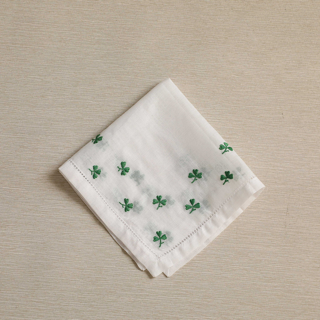 Hand Embroidered Shamrocks  Handkerchief