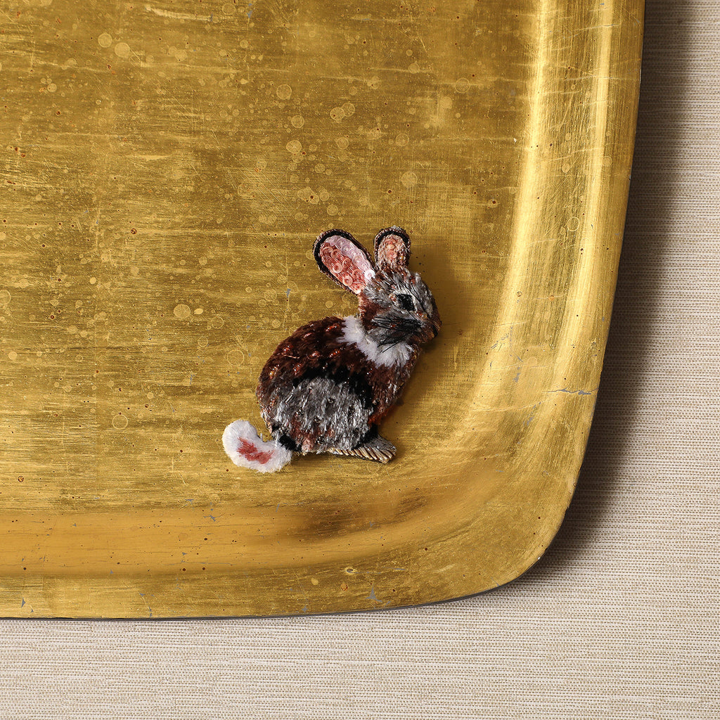 Pin Brush Rabbit Hand Embroidered Rabbit Pin | Copper Beech