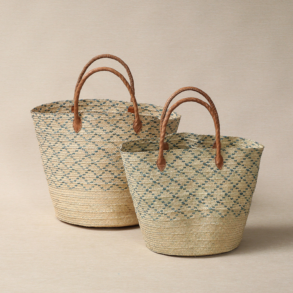 Shopper basket tote with leather