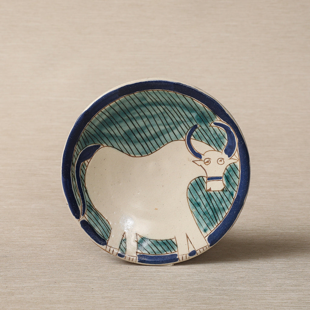 Small ceramic plate with hand painted bull