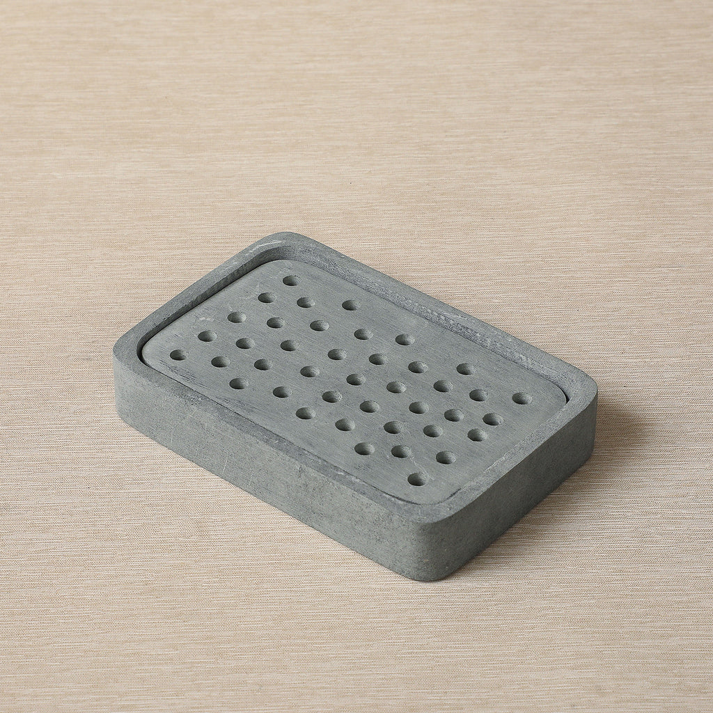 Large rectangular grey soapstone soapdish
