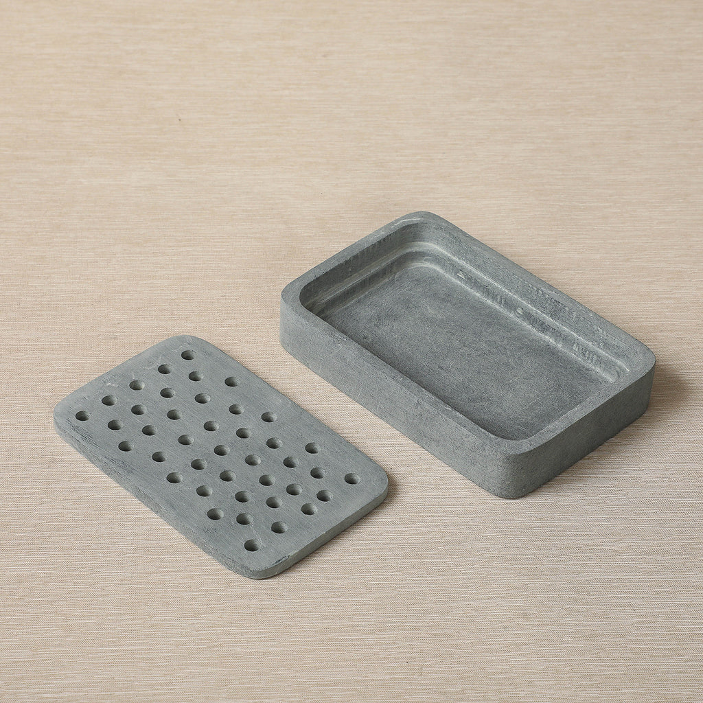Large rectangular grey soapstone soapdish