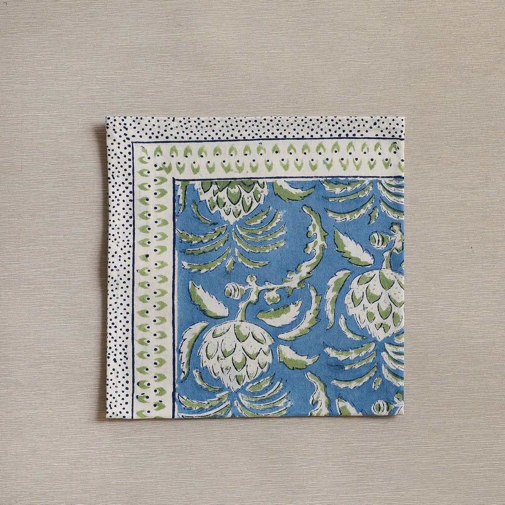 Thistle blue blockprinted napkin