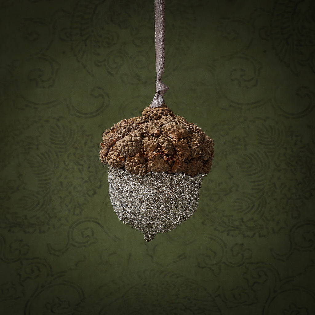 Acorn silver glitter ornament