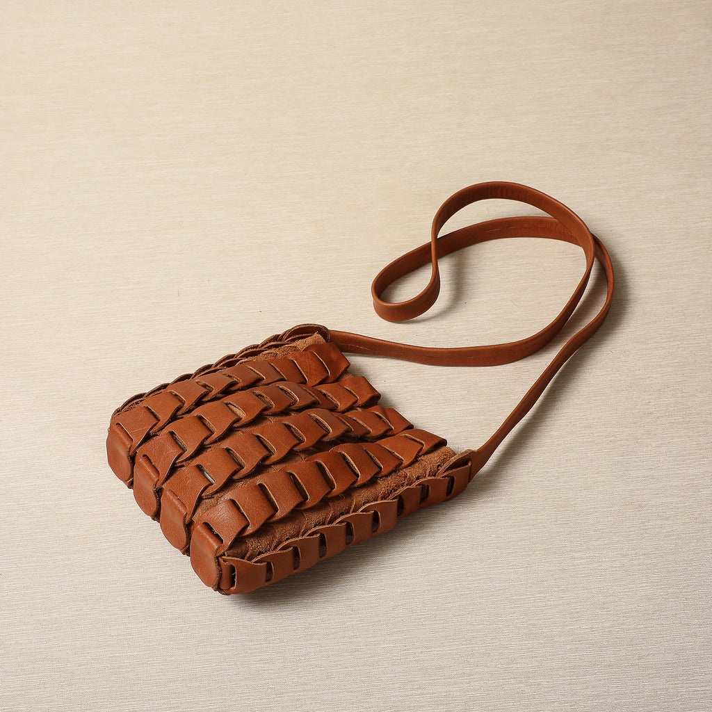 Mini woven leather basket tote