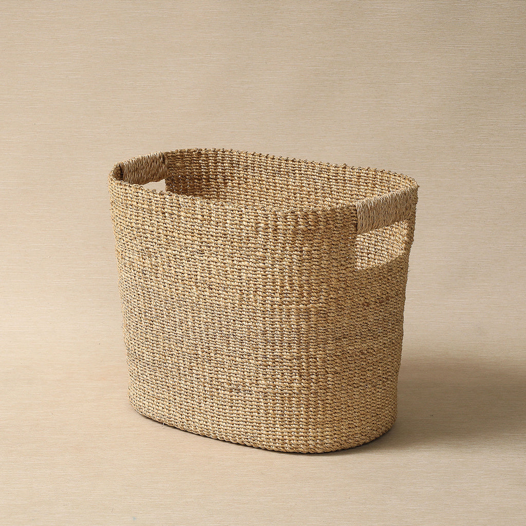 Natural oval abaca wicker hamper