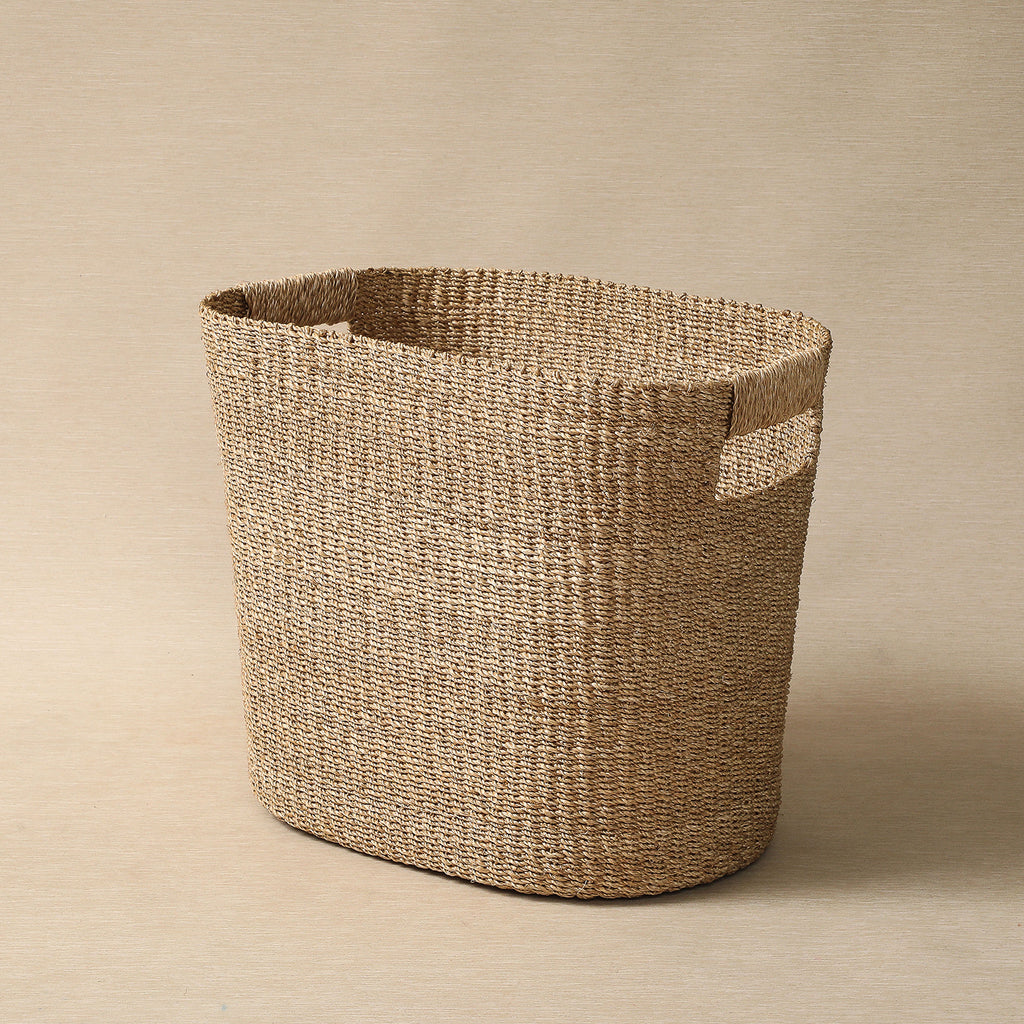 Natural oval abaca wicker hamper