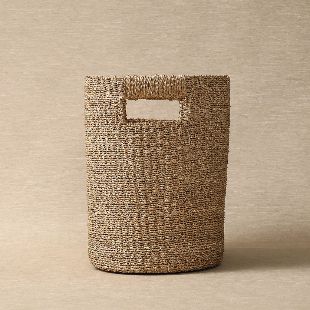 Natural oval abaca wicker hamper