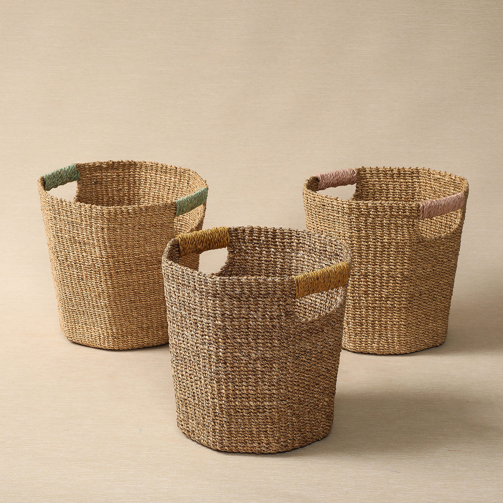 Octagonal wastepaper basket with colorful handles