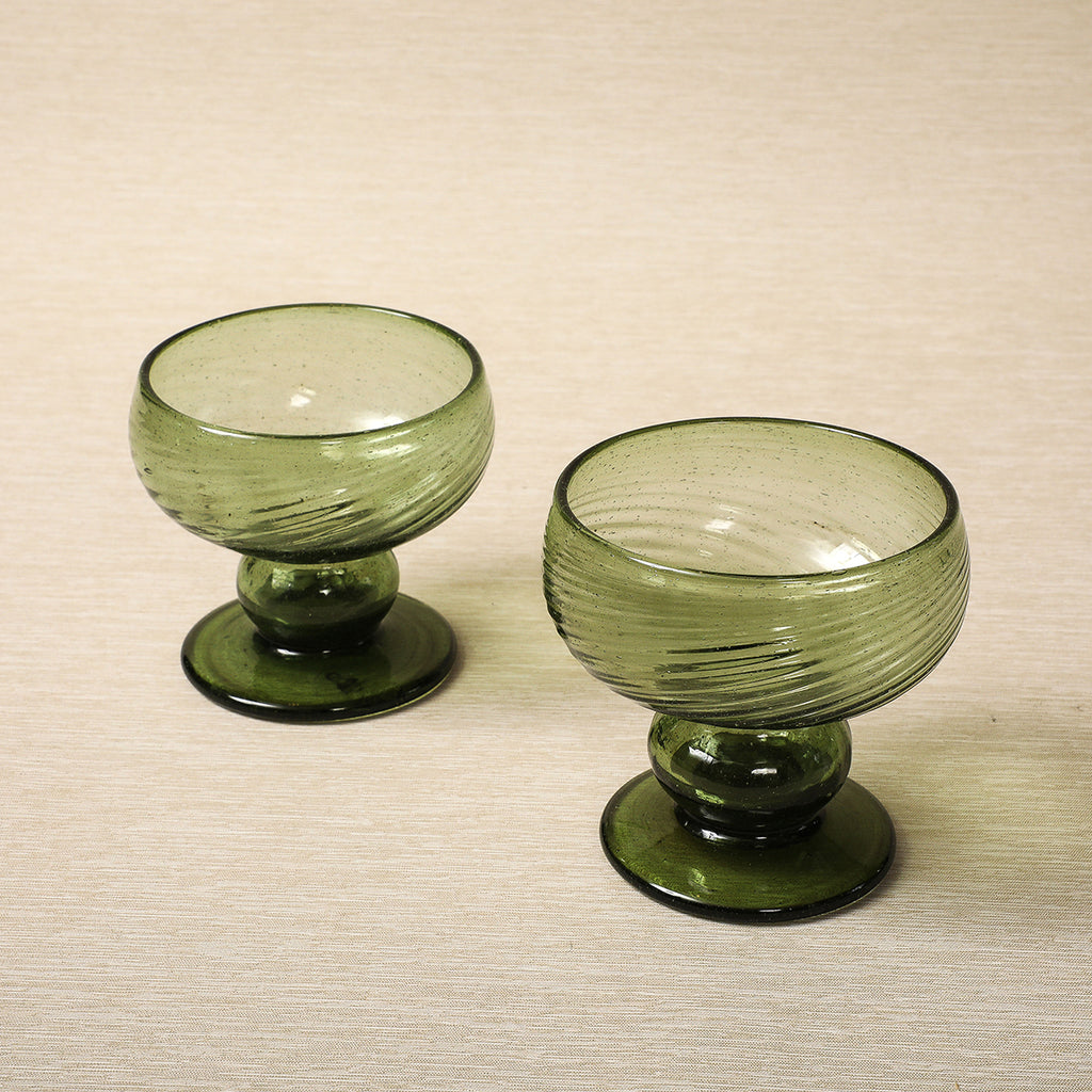 Olive glass pedestal bowl