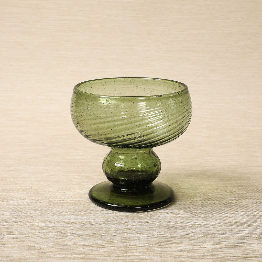 Olive glass pedestal bowl