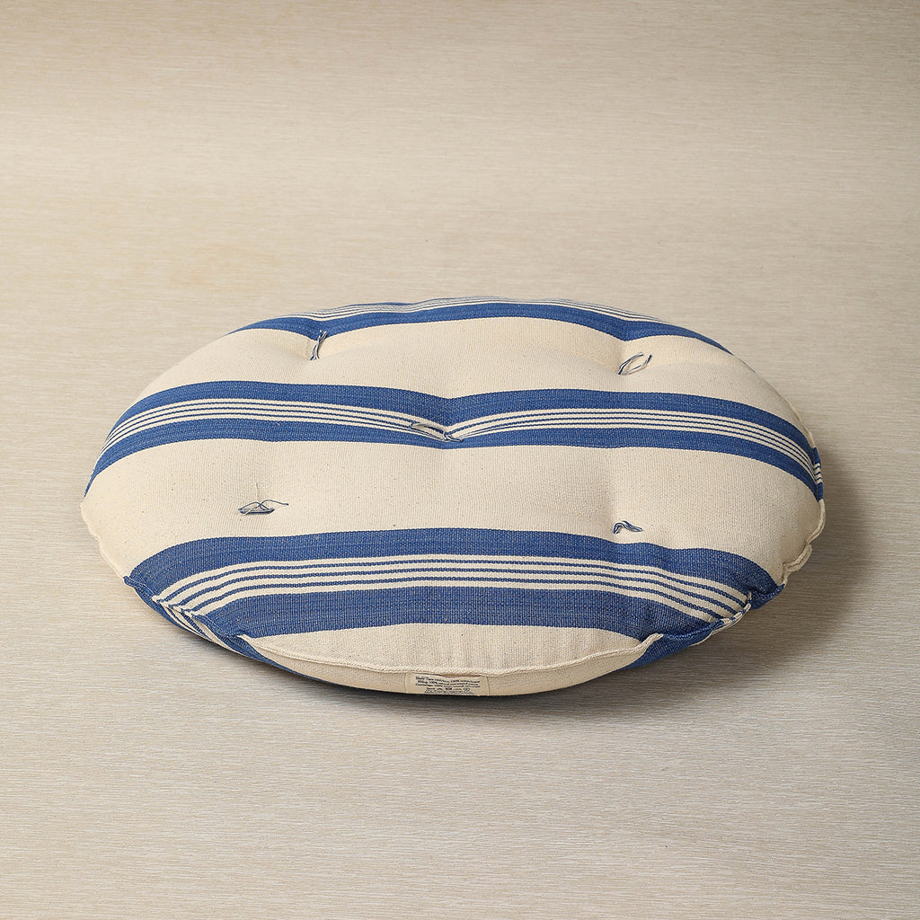 18" round chair cushion with bold cobalt stripe