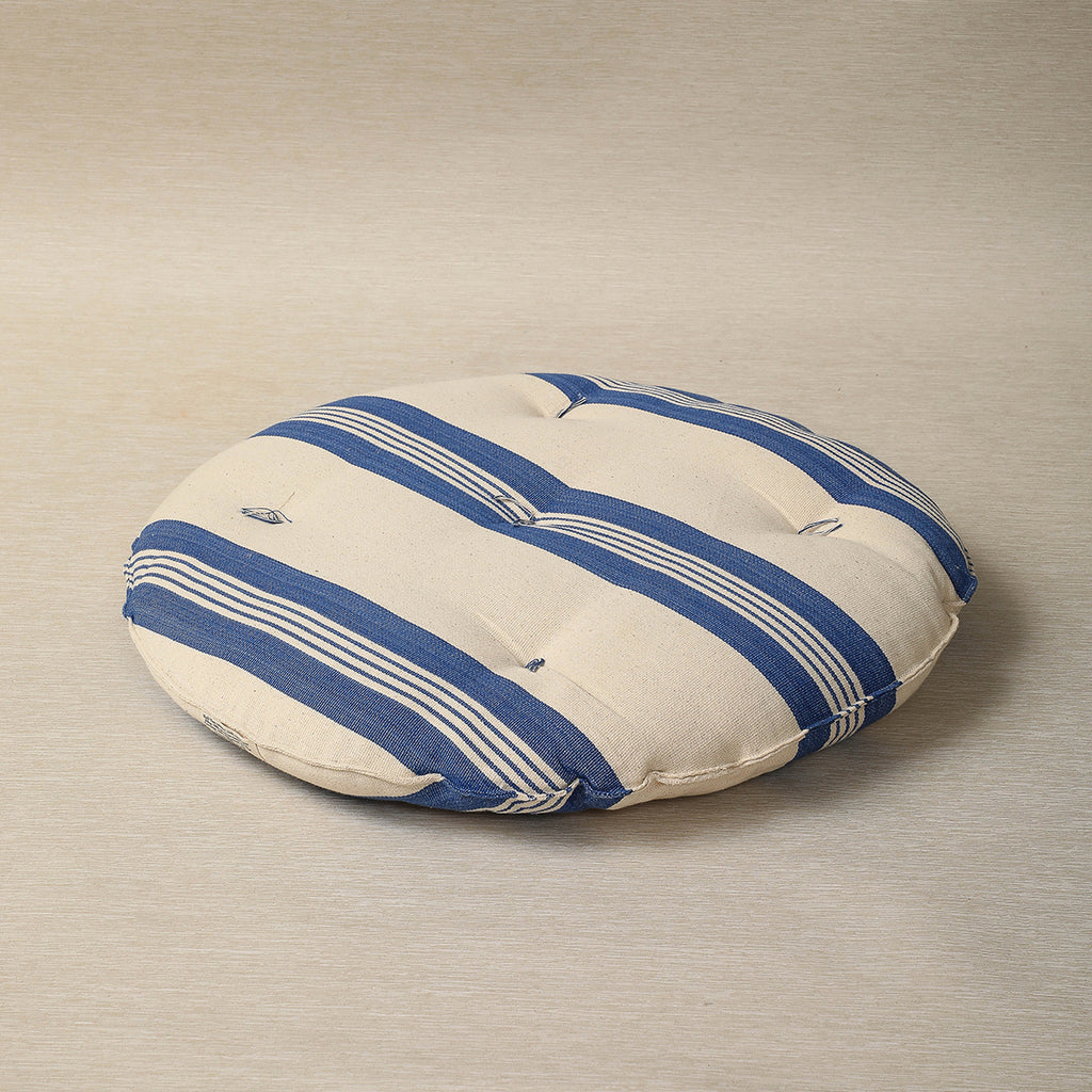 18" round chair cushion with bold cobalt stripe