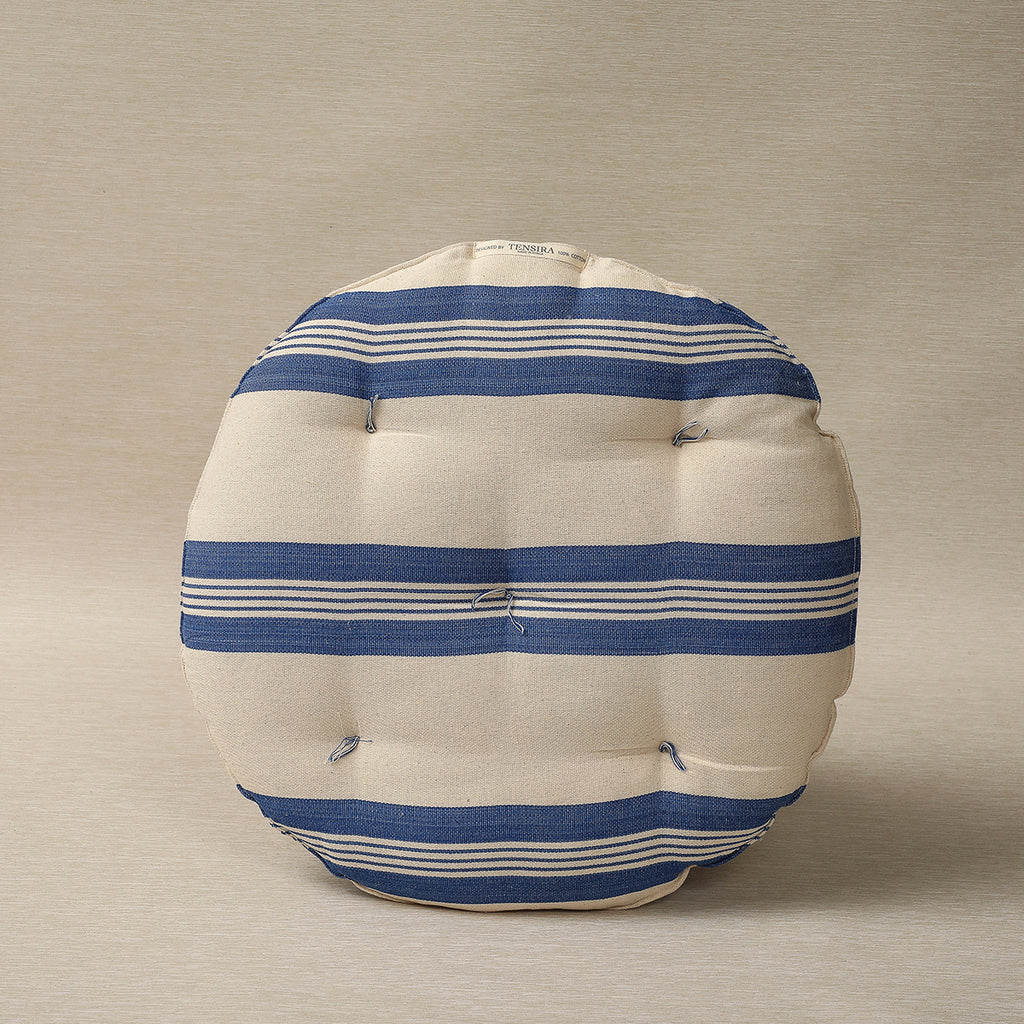 18" round chair cushion with bold cobalt stripe