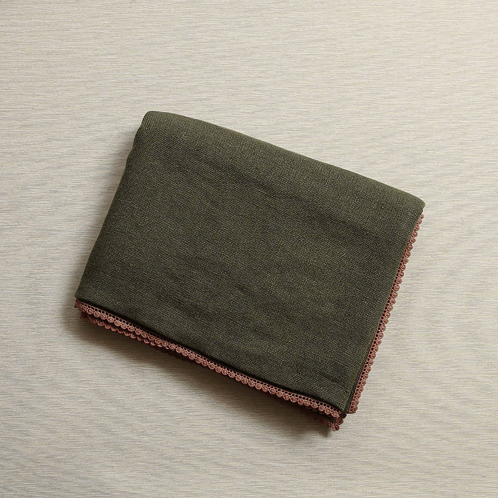 Anika floral print tablecloth in olive