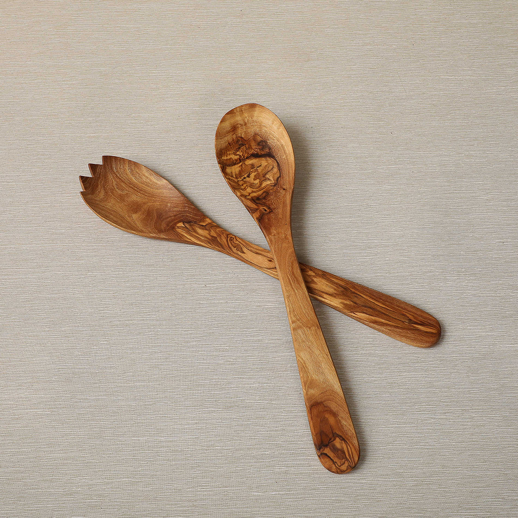 Olive wood salad servers