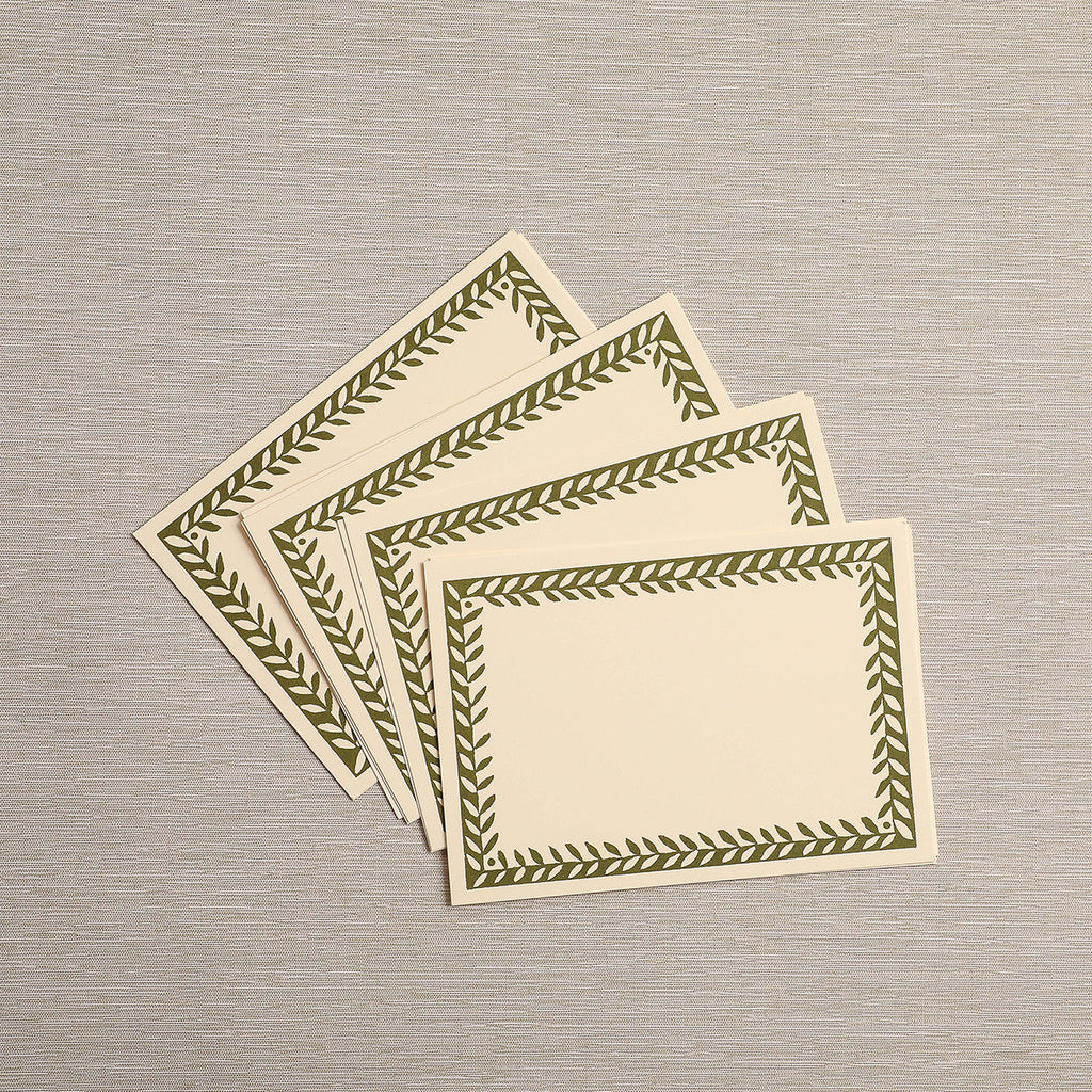 Ten blank cards with patterned border in olive green