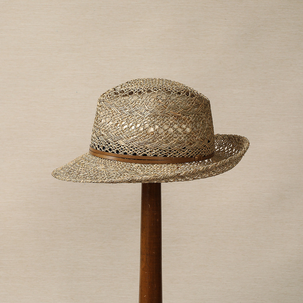 Tailored open weave straw hat