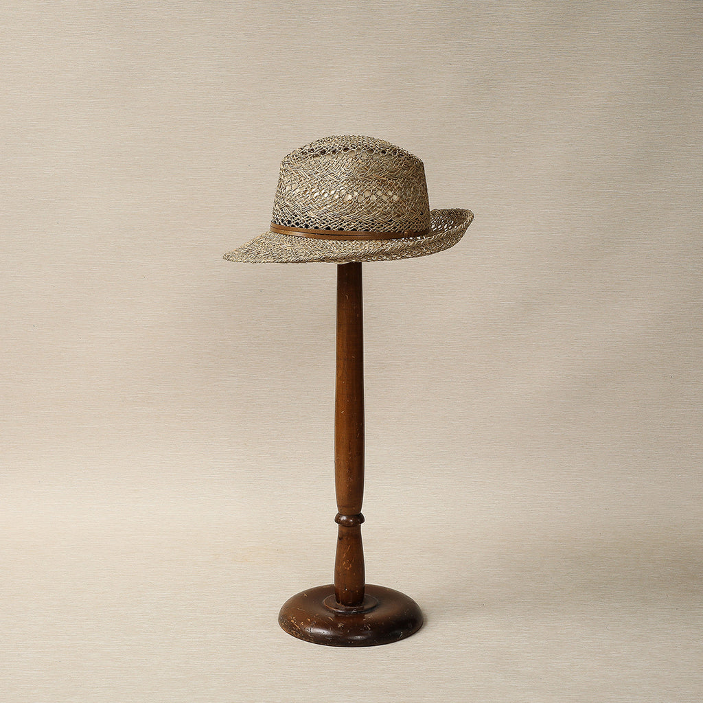 Tailored open weave straw hat