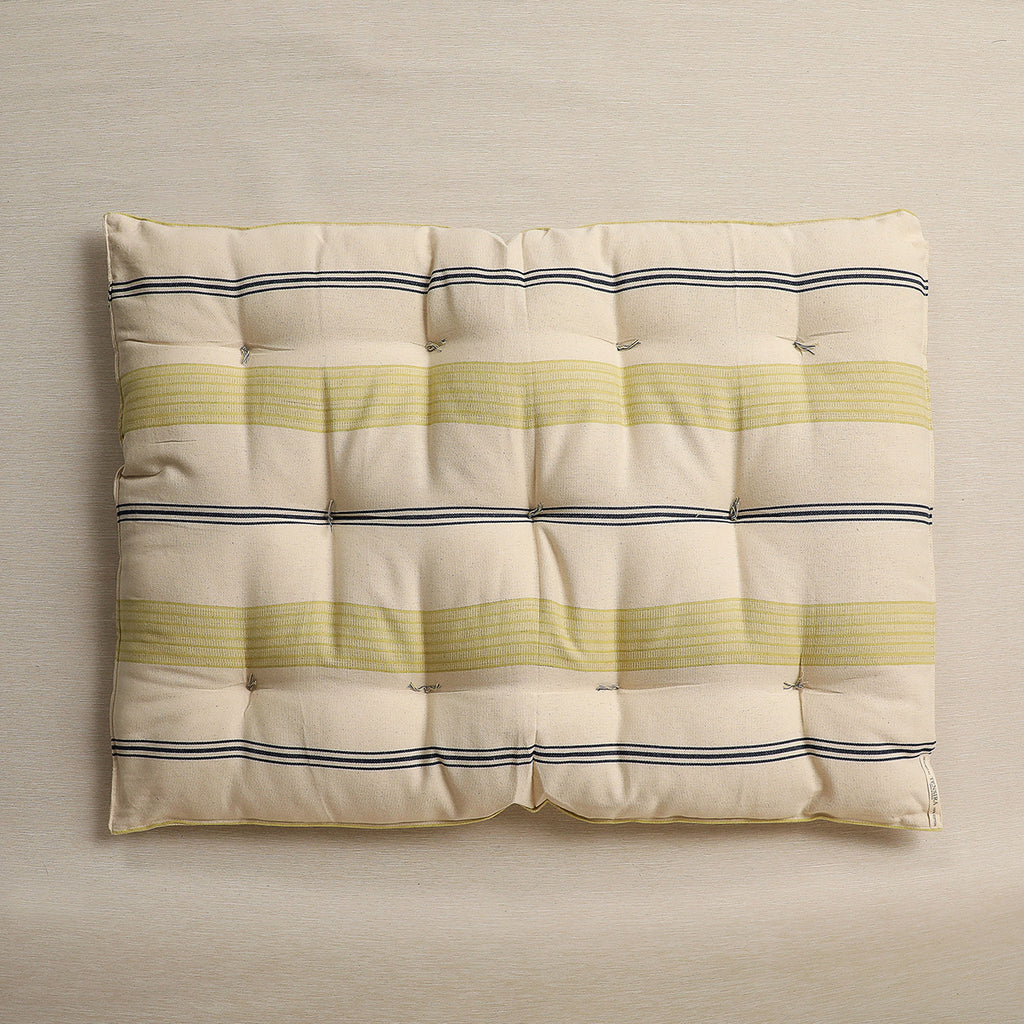 Yellow, Navy & Antique white stripe rectangular cushion