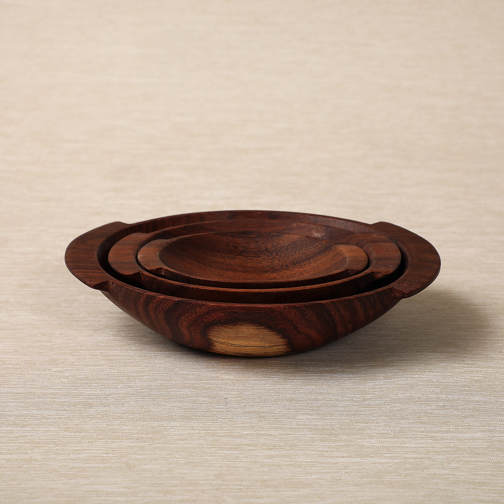 Set of three small wood bowls