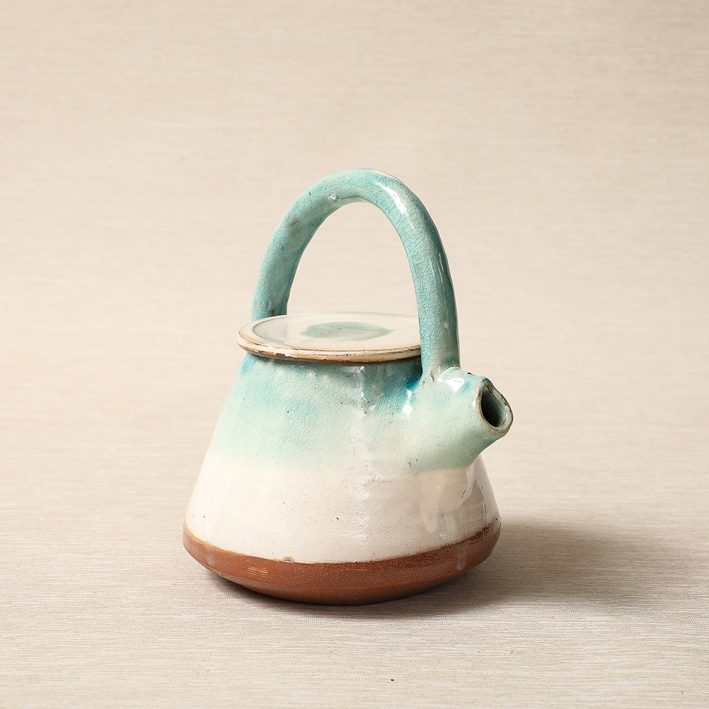 Green striped tea pot