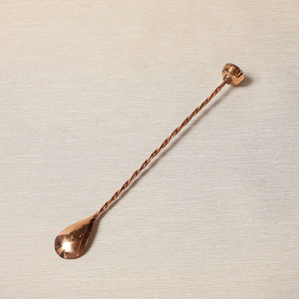 Twisted copper cocktail spoon